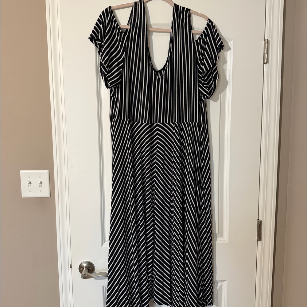 Lane Bryant Black and White Striped High-Low Dress